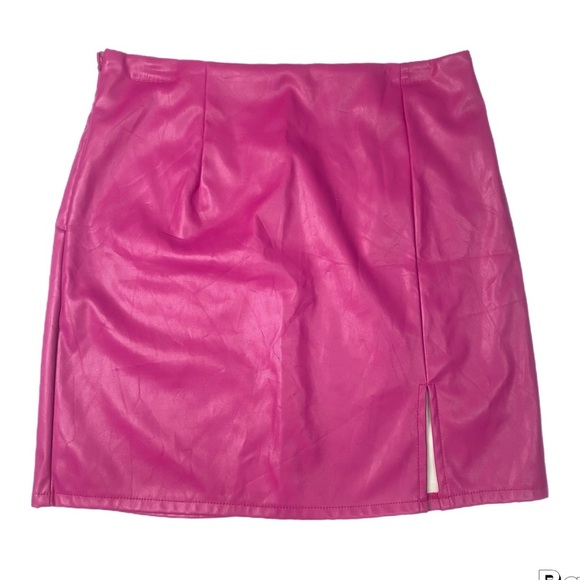 Bratz Coquette Mini Skirt L Barbie Pink Edgy 7” Slit High Waist Zipper Pleather - Picture 1 of 9